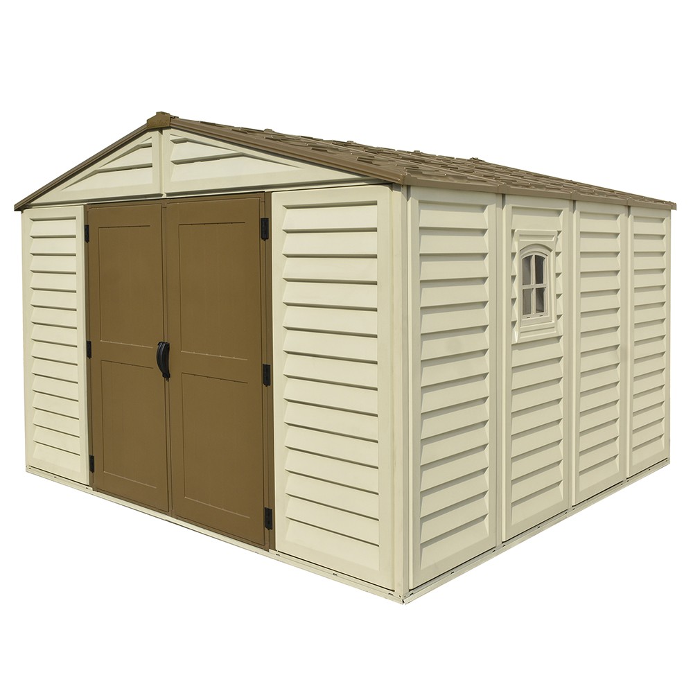 Casetta da Giardino in Resina Tuscany Evo 100 con 1 porta centrale e  Pavimentazione inclusa, colore Beige, 95x139x201h cm